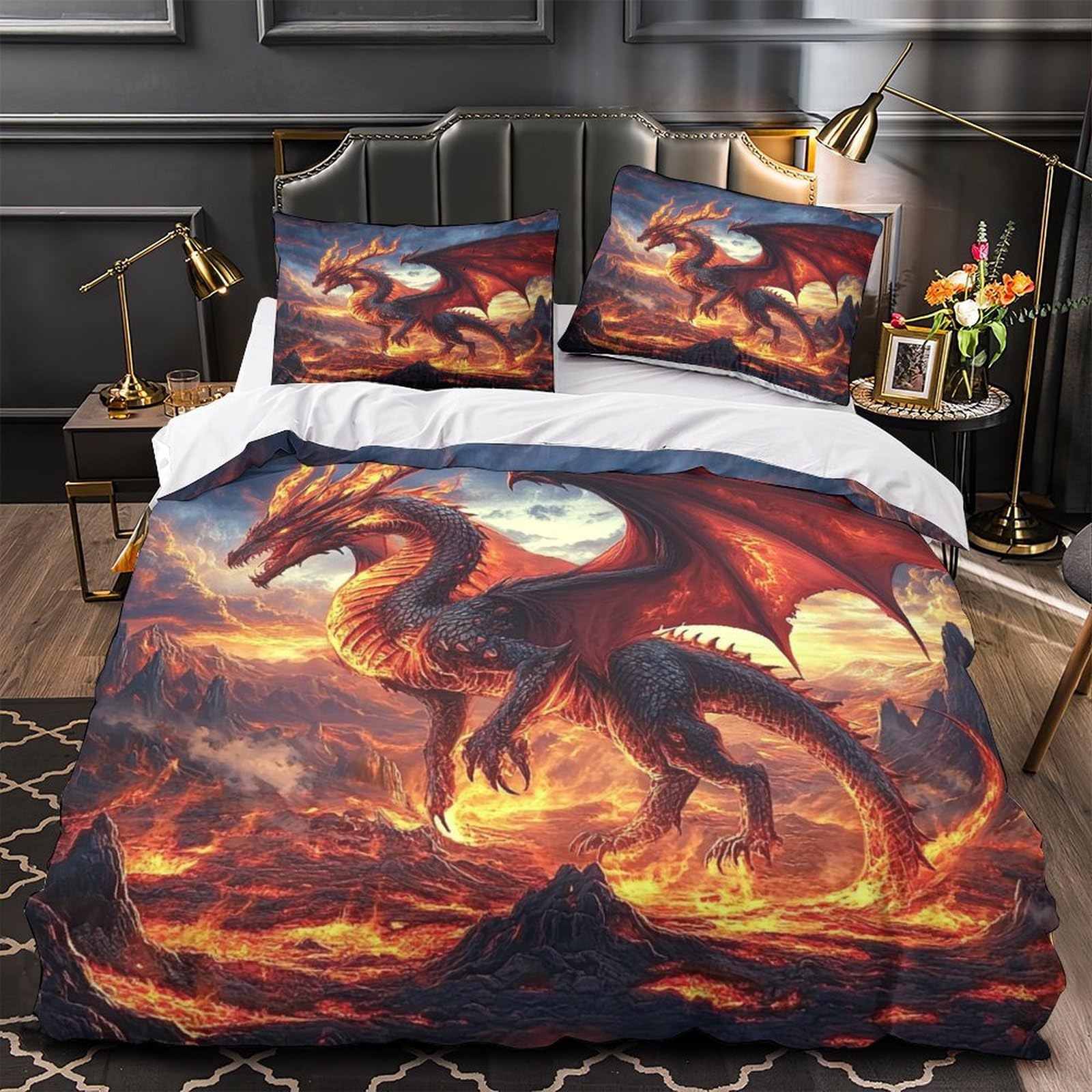 Housse de Couette Dragon Hypoallergénique et Résistante Super King Size