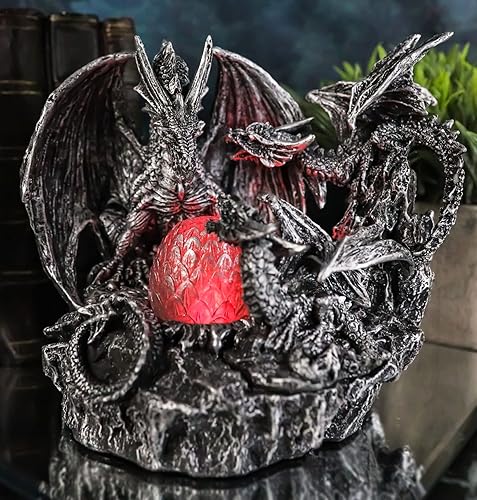Miniatura 8 de Ebros Gift Vórtice plateado Ocean Mother Dragon Guarding Wyrmlings con LED Crystal Egg Figurine Calabozos y Dragones Medieval Legendario Mar