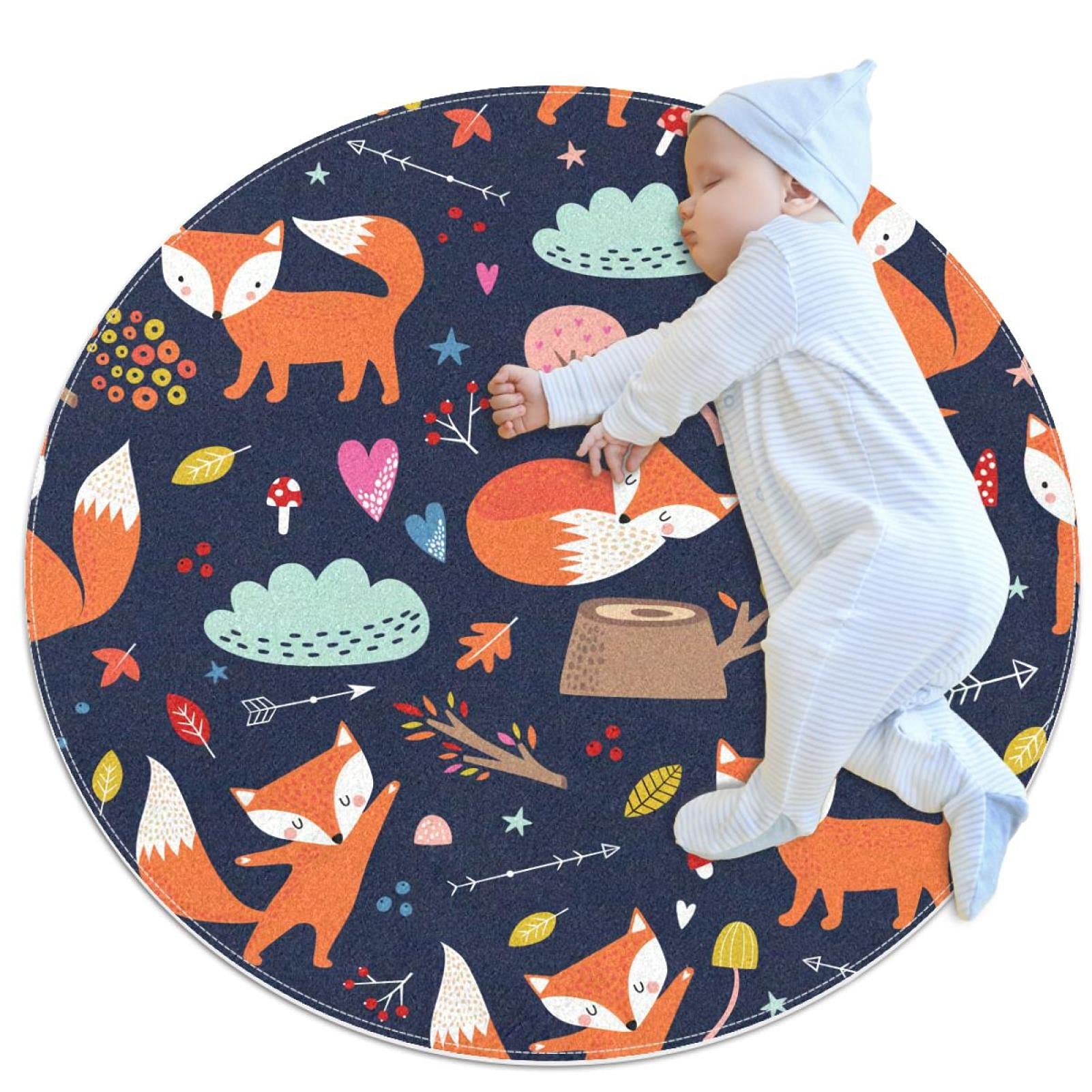 Tapis rond renard orange anti-glisse pour sécuriser la chambre de bébé