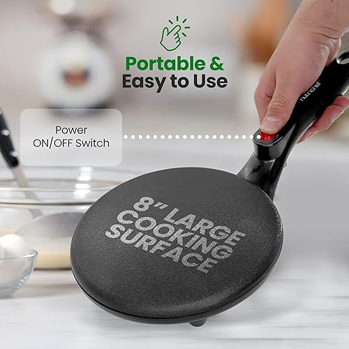 Vista 4 de Nutrichef Máquina eléctrica de crepé Placa de cocina antiadherente de 8 pulgadas con interruptor de encendido/apagado Cocina Roti, tortillas