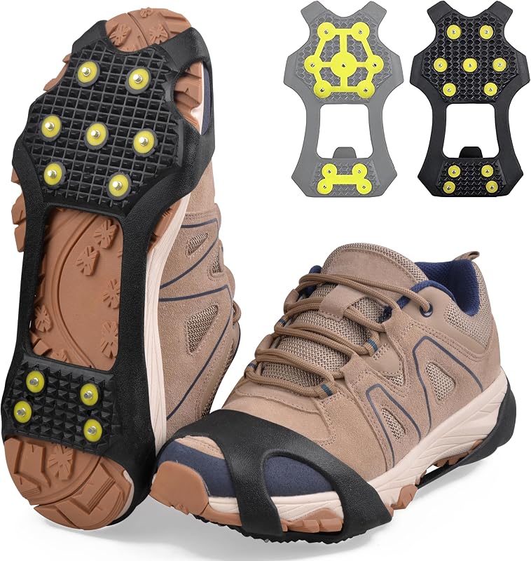 Crampons Ice Cleats for Shoes and Boots, 11 Studs Snow Cleats Anti Slip Shoe Spikes for Snow Ice Men Women Slip-on Stretch Footwear