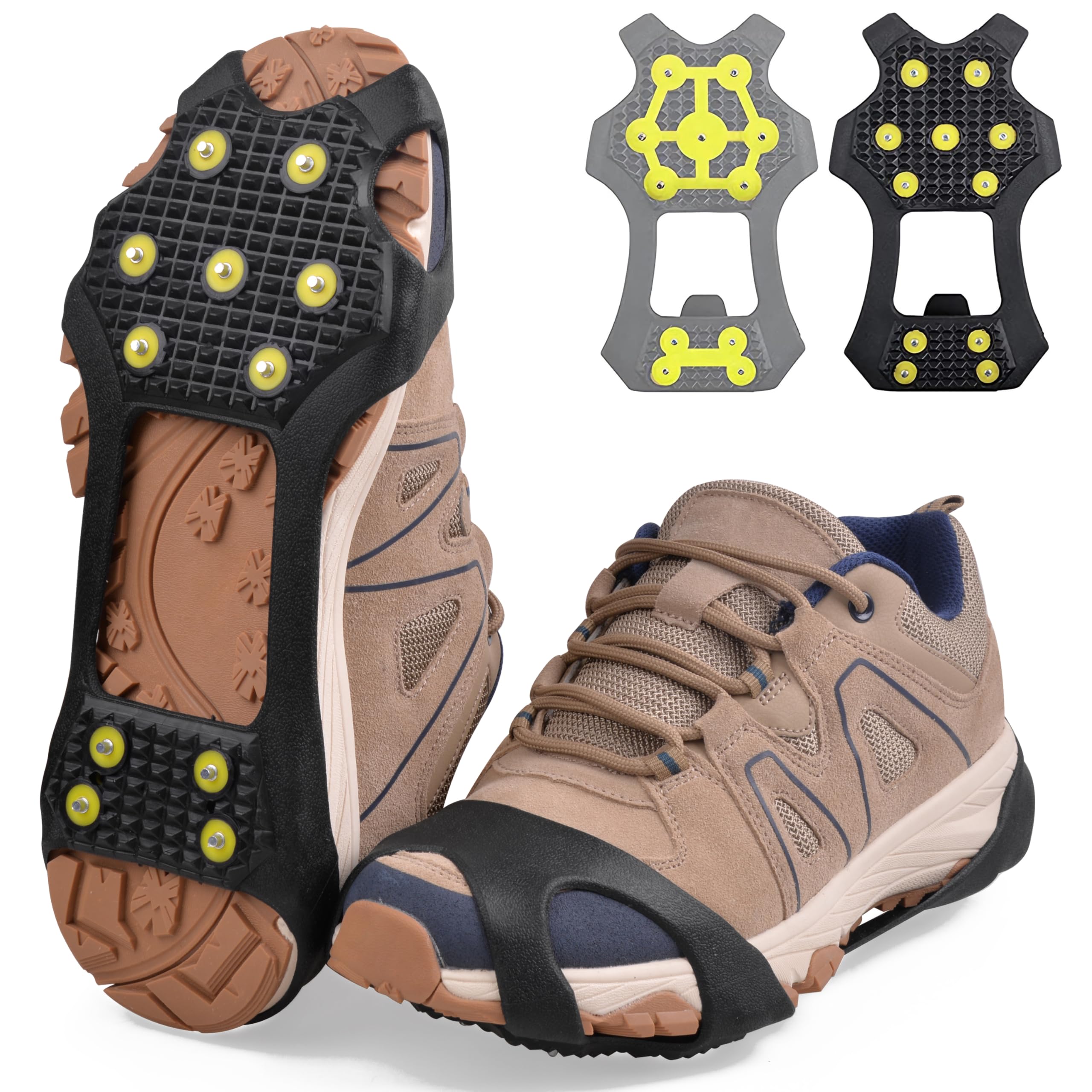 Ice Snow Traction Cleats Steigeisen, 11-Nieten Walk Traction Cleats Steigeisen für Gehen auf Schnee und Eisschuhe und Stiefel Slip-on Stretch Schuhe für Männer Frauen