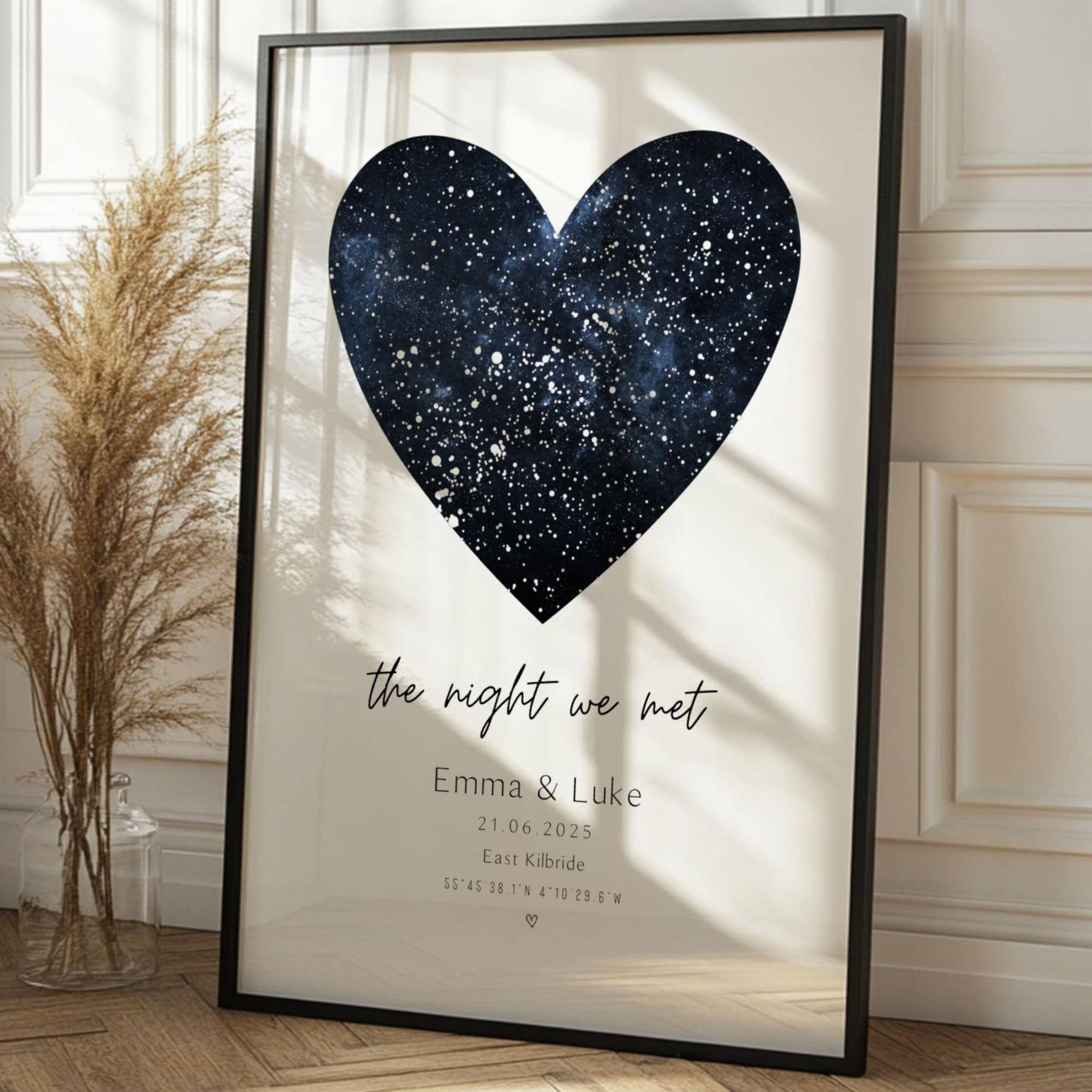 Personalised Night Sky Star Map | Framed & Prints Available | Premium Print Quality, Anniversary, Gift For Couple, Custom Heart Map, Boyfriend Girlfriend Wife Husband, Valentine's Day, Astrology