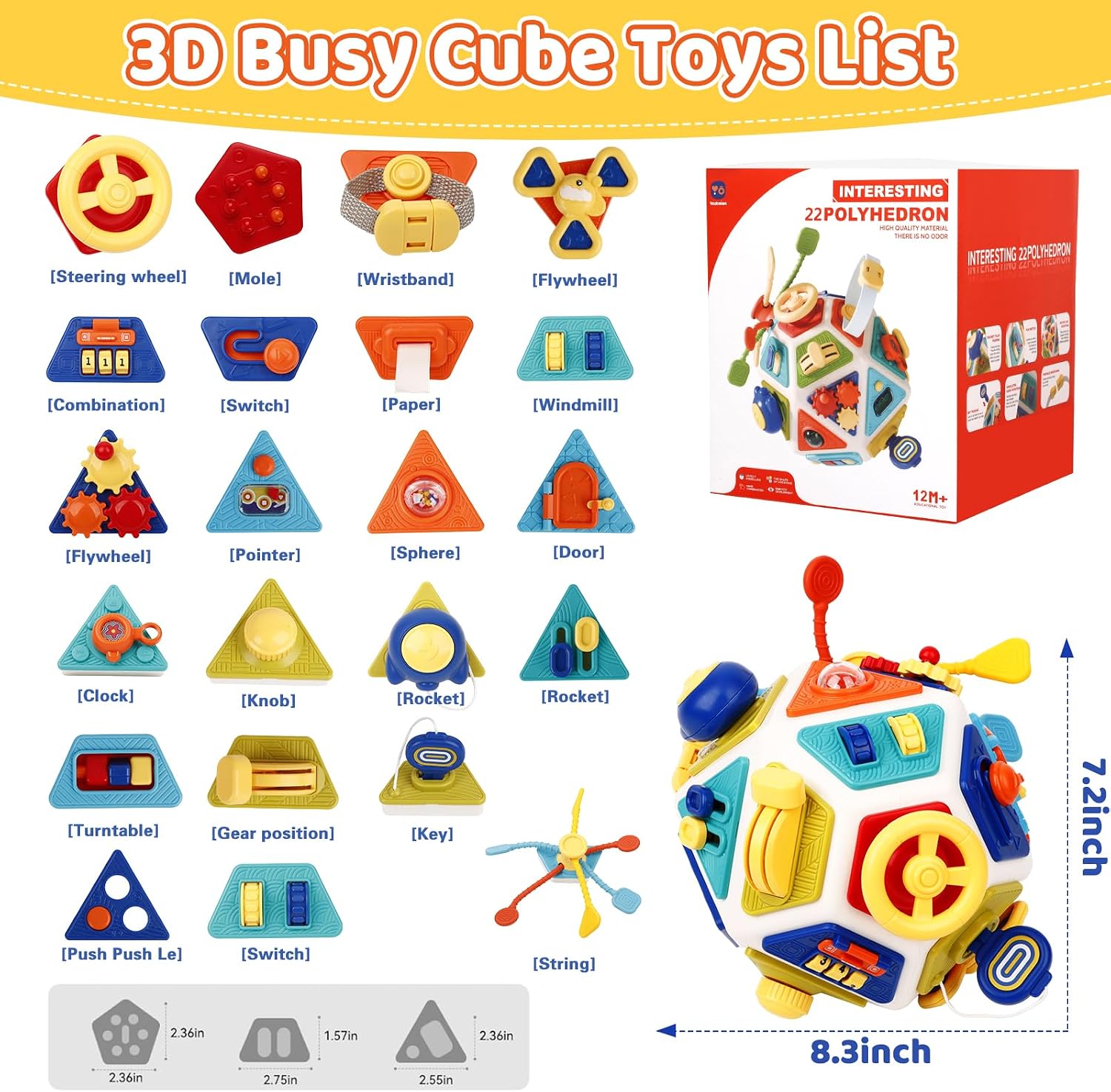 22-in-1 Baby Activity Cube,Montessori Sensory Toy Toddler 1-3, Kid Education Learning Activity Toys, Early Educational Birthday Gift for 1 2 Year Olds Boy Girl (Colorful)