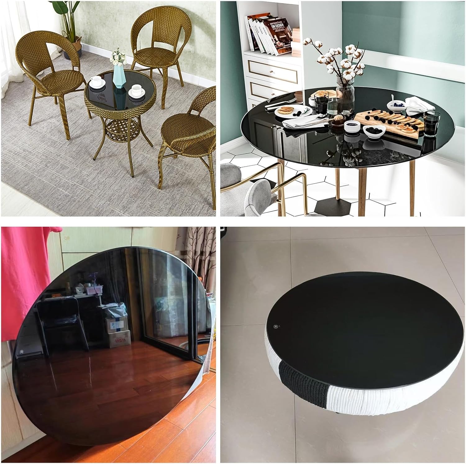 Round Table Top Black - Replacement Glass top - Round Tempered Glass Table top All Dimensions 40-100cm，High Temperature Resistance，Office Desk Plate Glass(44CM(17.3IN))