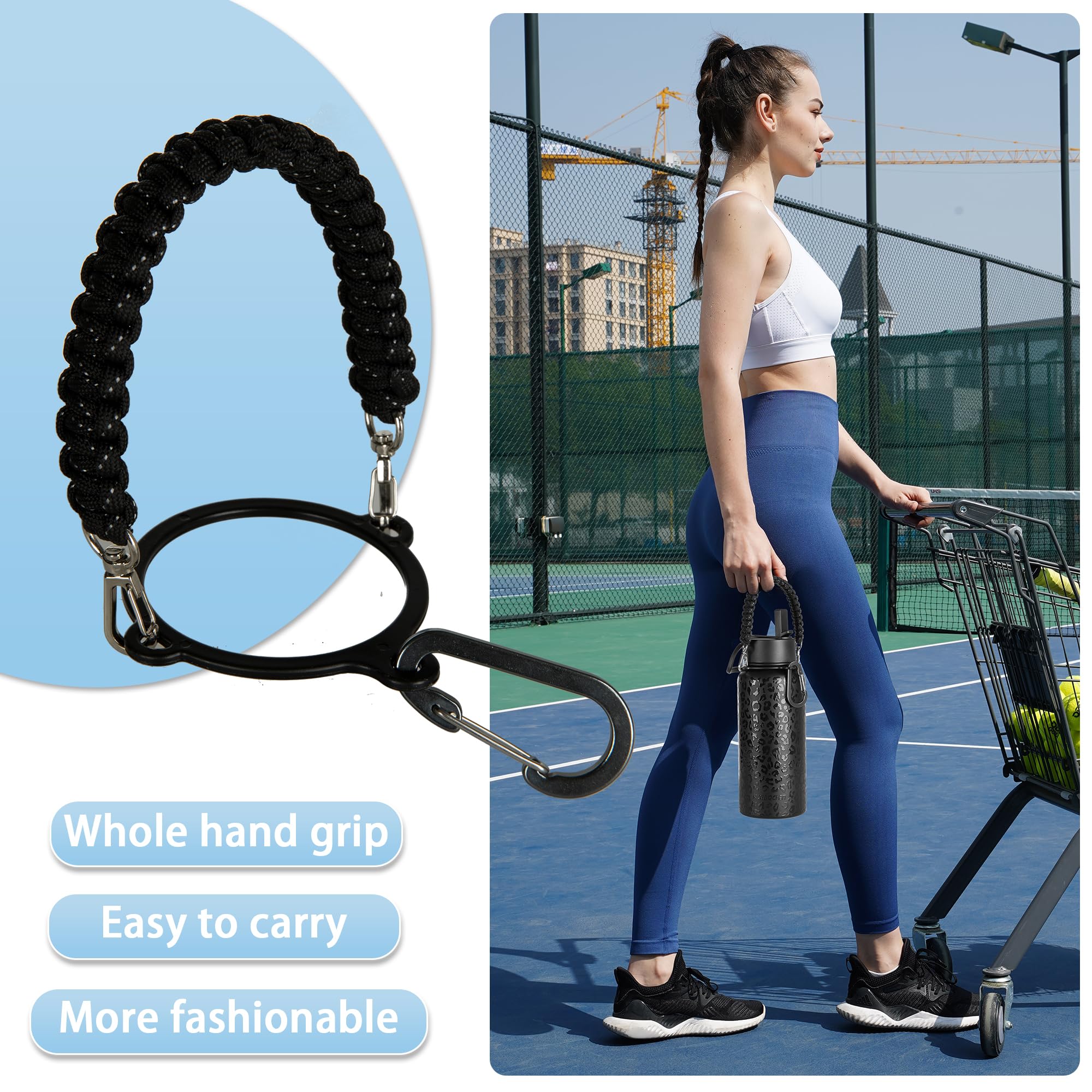 Borraccia termica da 907,2 ml, con manici e cinturino in paracord, 2 coperchi (coperchio con cannuccia e beccuccio), in acciaio inox, riutilizzabile, a bocca larga, con cannuccia, a doppia parete,