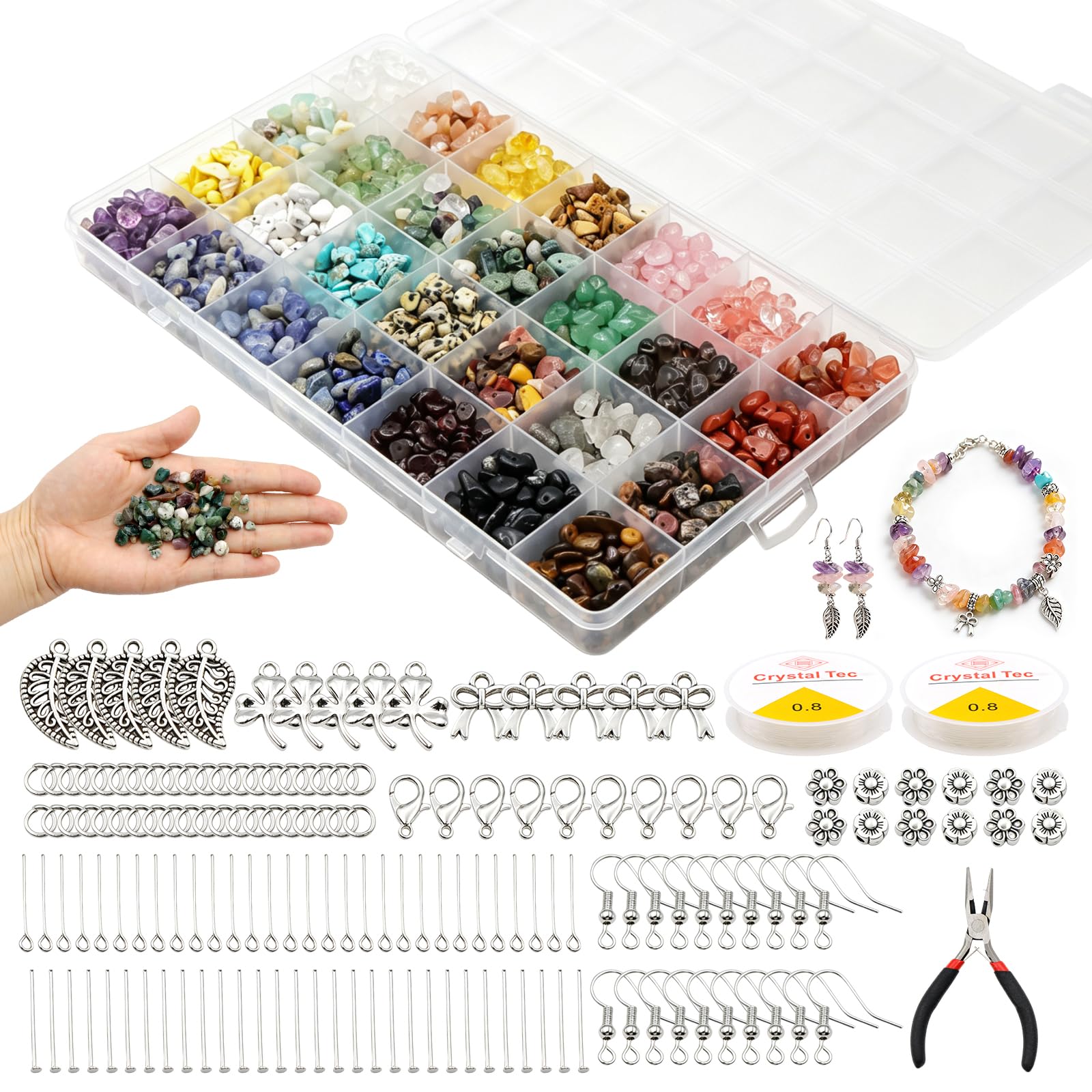 ZYNERY 28 Colors Crystal Beads for Jewellery Making, 5-8mm Irregular Crystals and Gemstones Chips, 1680 Pcs Crystal Gemstone Beads for DIY Craft Necklace Bracelet Earring Making