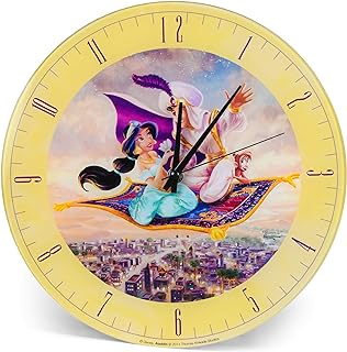 Aladdin and Jasmine Disney Kinkade Pale Yellow 12 inch Glass Round Wall Clock