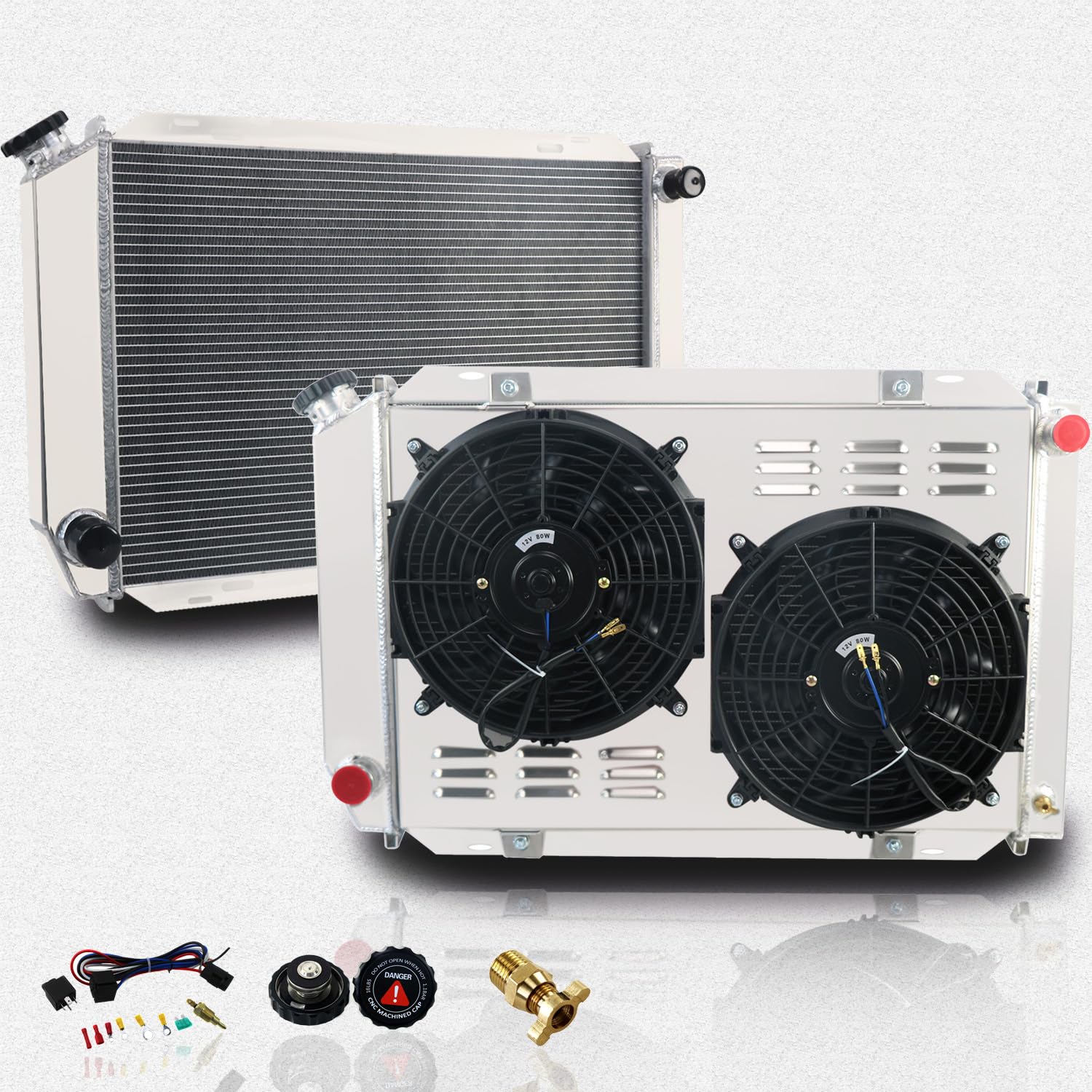 Photo 1 of ColQuee CC138 3 Row Aluminum Radiator+Shroud+2X12"Fans&Kit Replacement For 1979-1993 Ford Mustang Mercury Cougar 5.0L GT LX MT V8 1980 1981 1982 1983 1984 1985 1986 1987 1988 1989 1990 1991 1992