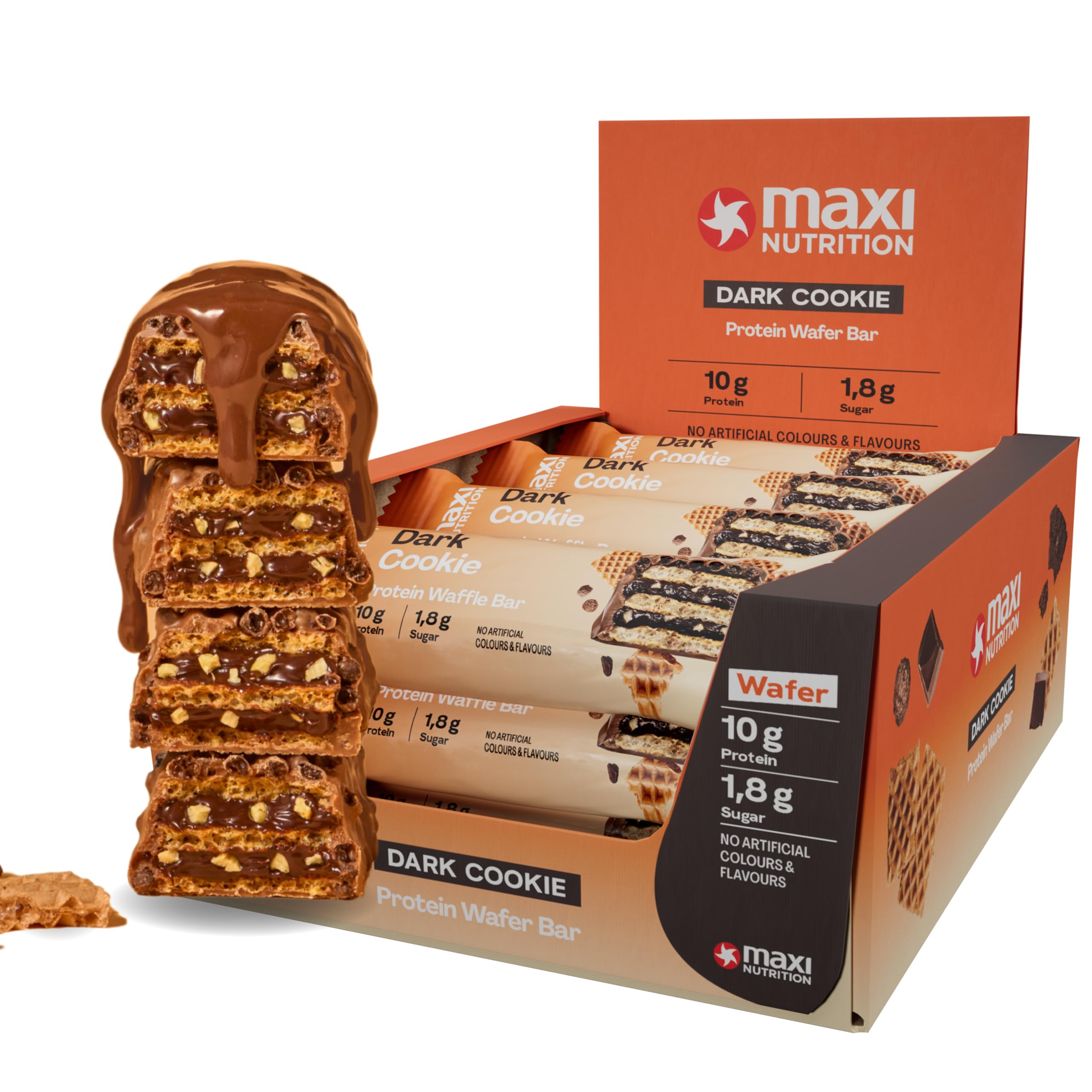 MaxiNutrition Dark Cookie Protein Waffle Bar, 190 kcal, 10g protein