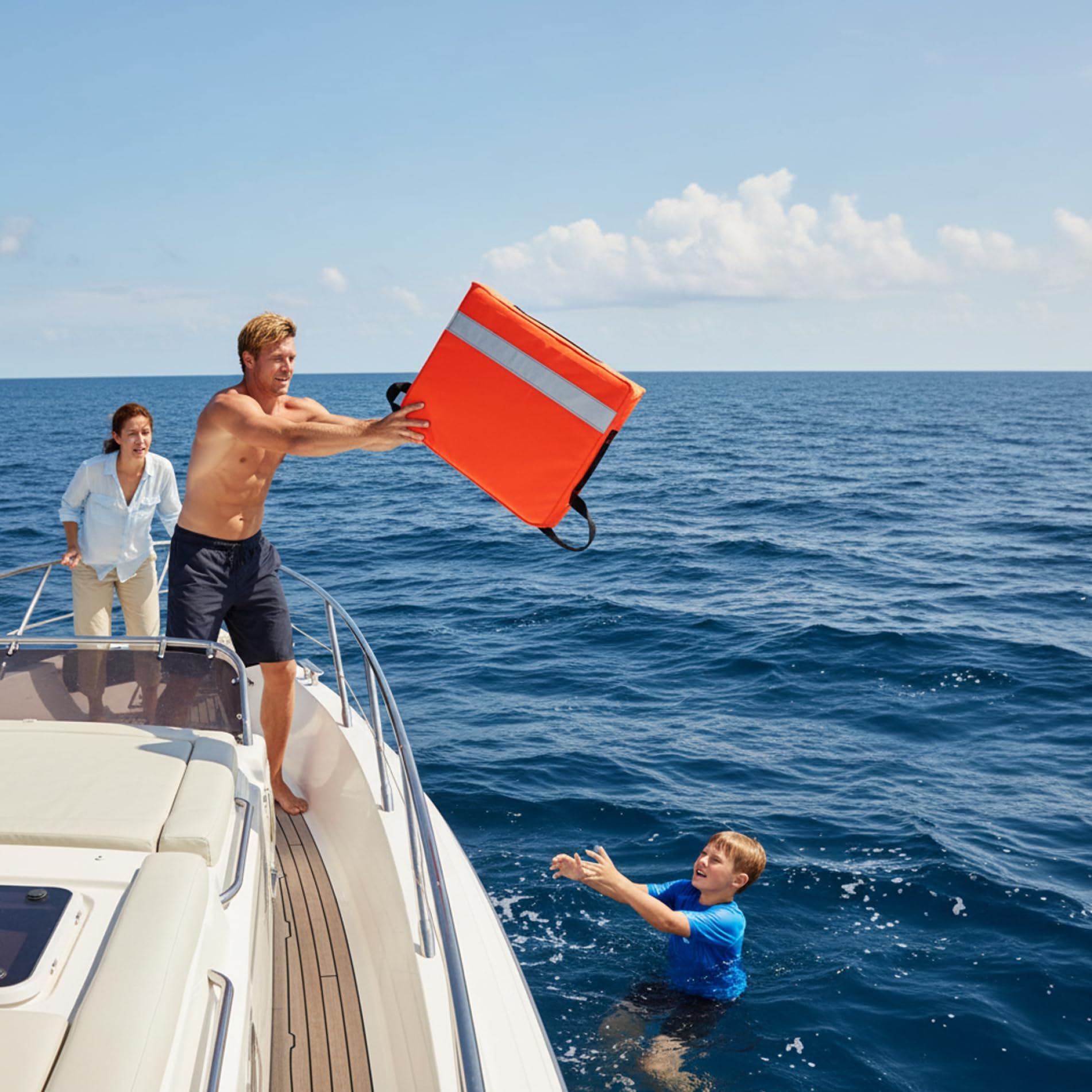 Cojín flotante para embarcaciones dispositivo de flotación arrojadizo cojín naranja de alta visibilidad para embarcaciones con tiras reflectantes y correa de transporte para emergencias piscina 35x45x