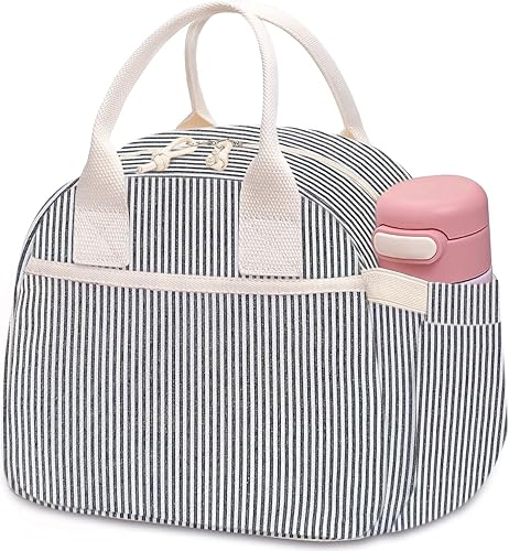 Carry bloom Lonchera para mujer, lonchera aislada, bonita lonchera de pana reutilizable para el trabajo (1 rayas blancas y negras)
