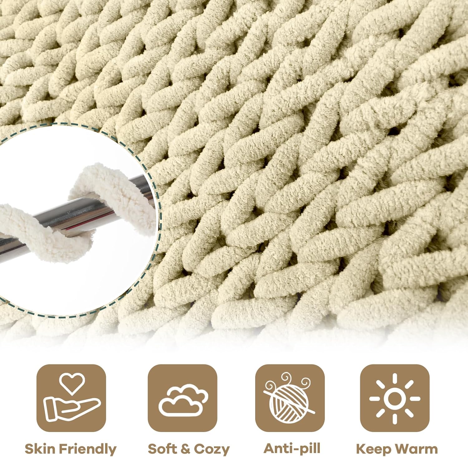 8 Pack Jumbo Beige Colorful Chunky Chenille Yarn - Super Bulky Thick Fluffy for Crocheting, Knitting & Hand Knitting Blankets - Soft Plush (27yds, 8oz Each)