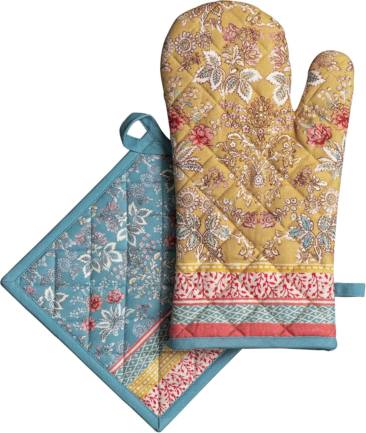 Maison d' Hermine 100% Cotton Oven Mitt & Pot Holder Set (7.5"x13" & 8"x8")