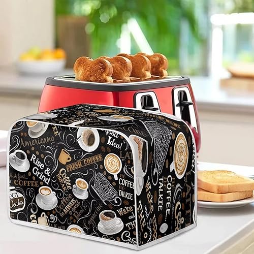 Miniatura 4 de Annejudy Funda para tostadora de 2 rebanadas con estampado de café, cubierta para electrodomésticos pequeños, tamaño universal, para microondas,