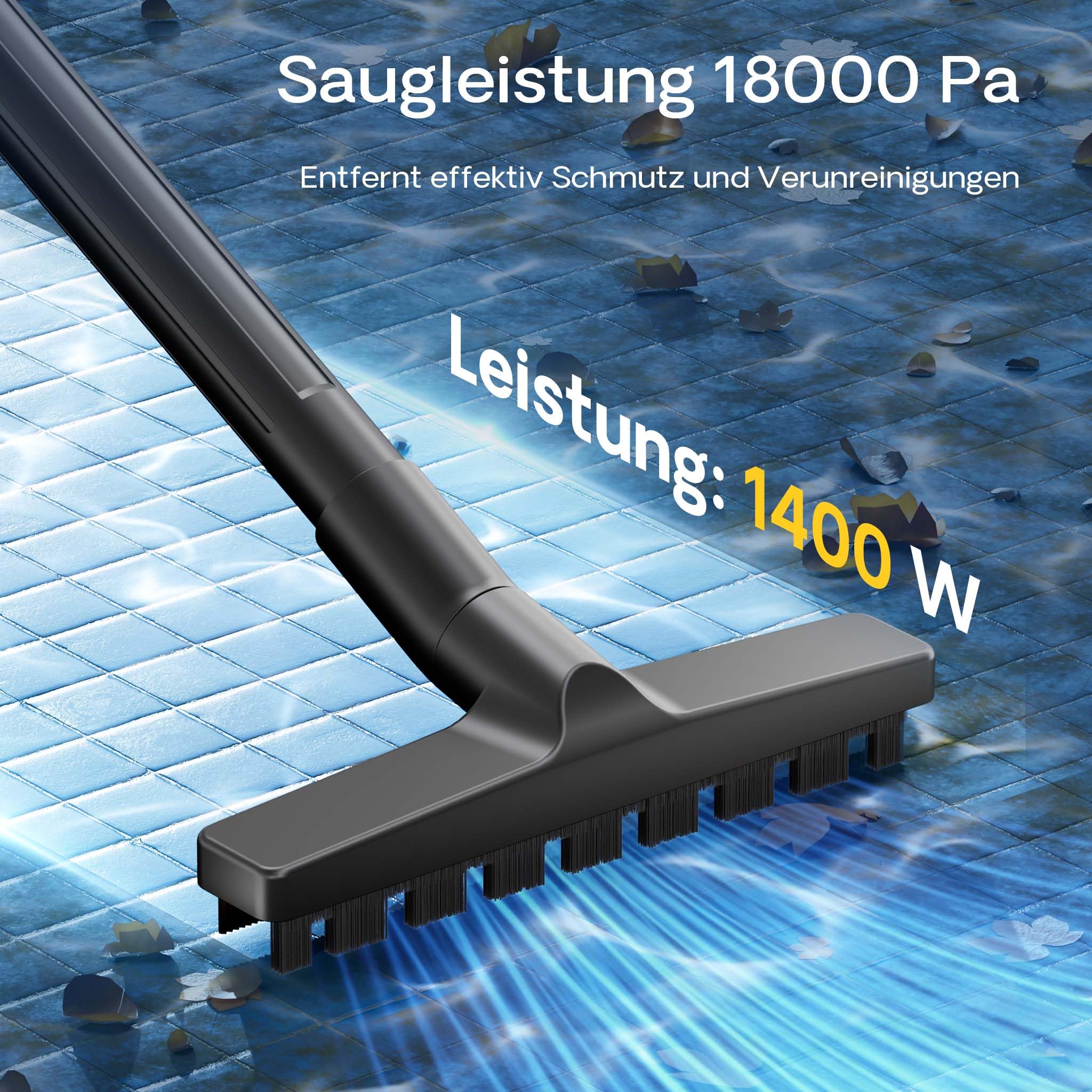 Wiltec Teichsauger 1400 W, 30 L Füllmenge, mit 2 Schläuchen, Poolsauger Schlammsauger Teichschlammsauger Nass Trocken Sauger mit Entleerungsautomatik