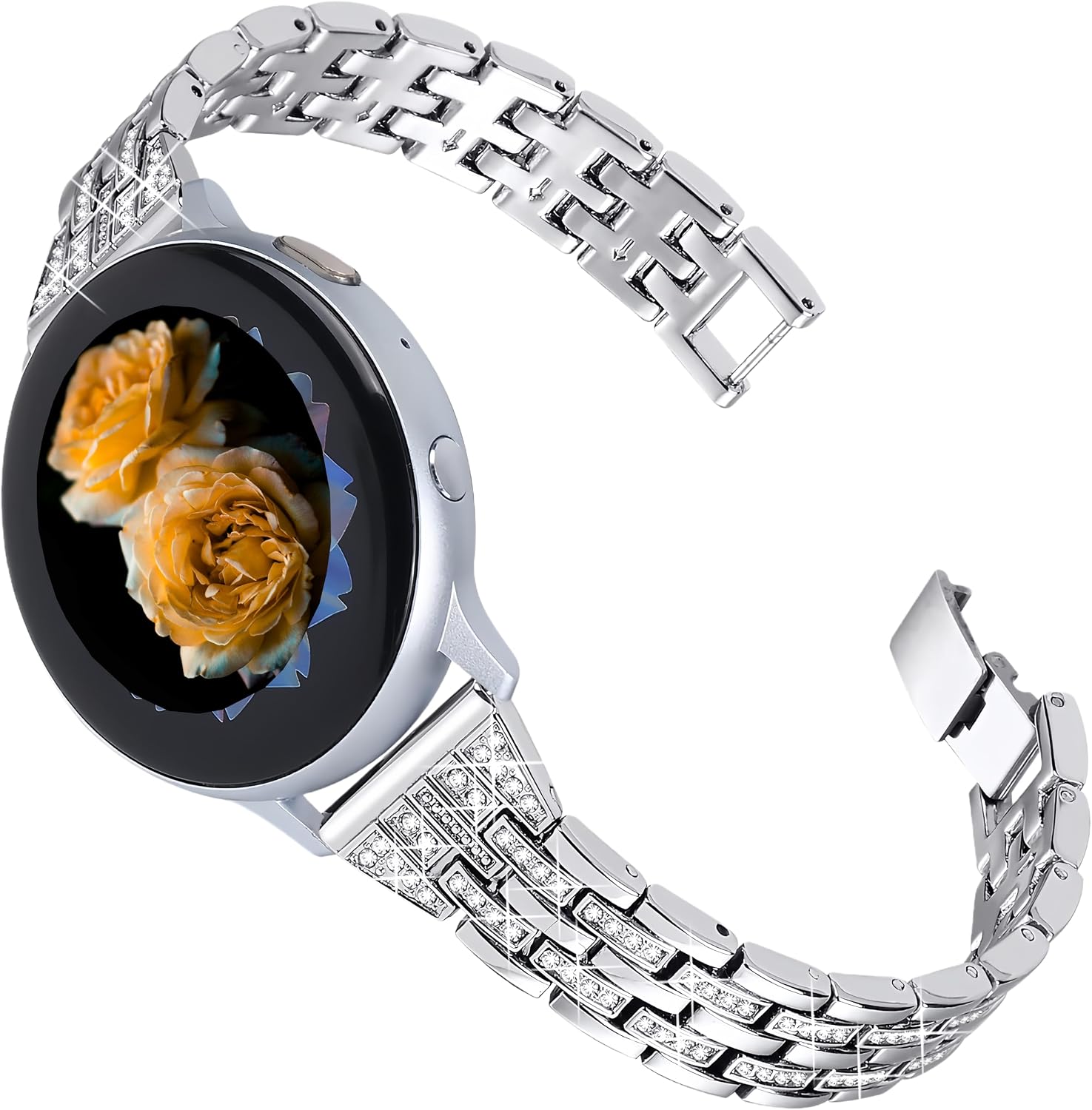 Bling Rhinestone Band Compatible with Samsung Galaxy Watch FE 7 6 5 4 Band 40mm 44mm/6 Classic 47mm 43mm/4 Classic 42mm 46mm/5 Pro 45mm, Elegant 20mm Metal Strap for Women