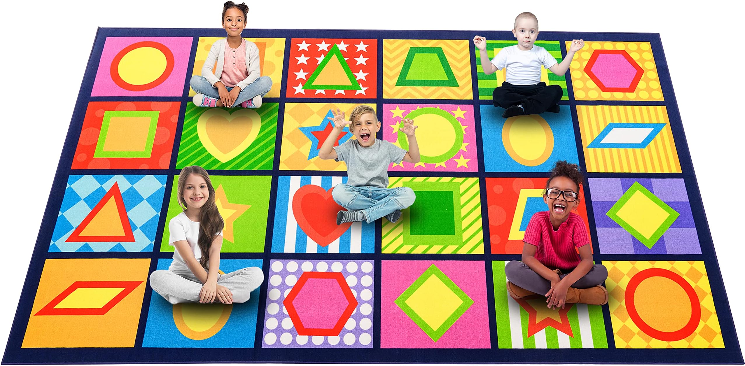 Booooom Jackson Seating Classroom Rug for Kids Room Seating Dรฉcor, 7'54''x13'12'' Vibrant Geometric Patterns Large Preschool Carpet Seating Rug for Teaching and Playroom, Non-Slip Rubber BackingOEKO-TEX STANDARD 100