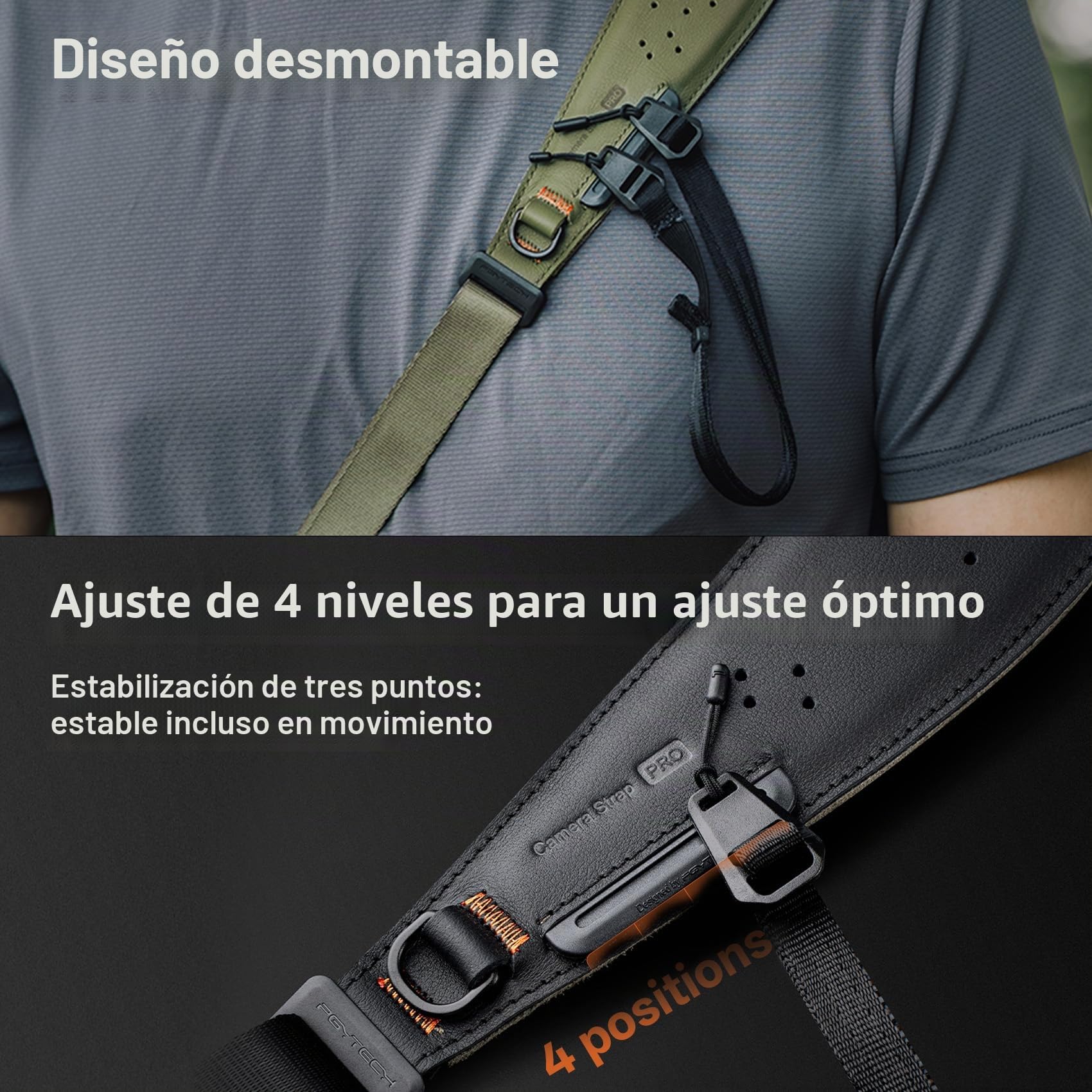 PGYTECH Camera Strap Pro, Correa Hombro Resistente de Liberación Rápida Con Correa Axilar Desmontable, Arnés Profesional