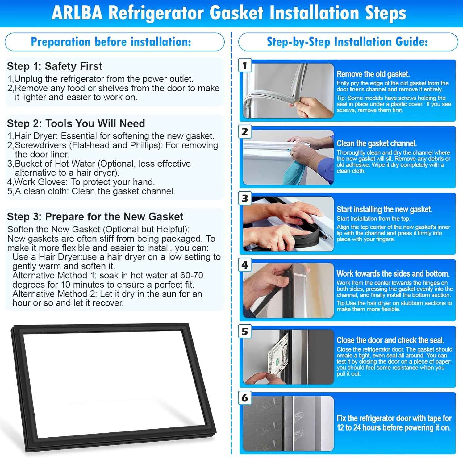 Upgraded 38.78"x31.1" 2177311 Refrigerator Fresh Food Door Gasket Compatible with Whirlpool,Kenmore and Kitchen-Aid Refrigerator Door Seal Gasket 2171392 2202882 W11406604 EAP326951 AP2980864