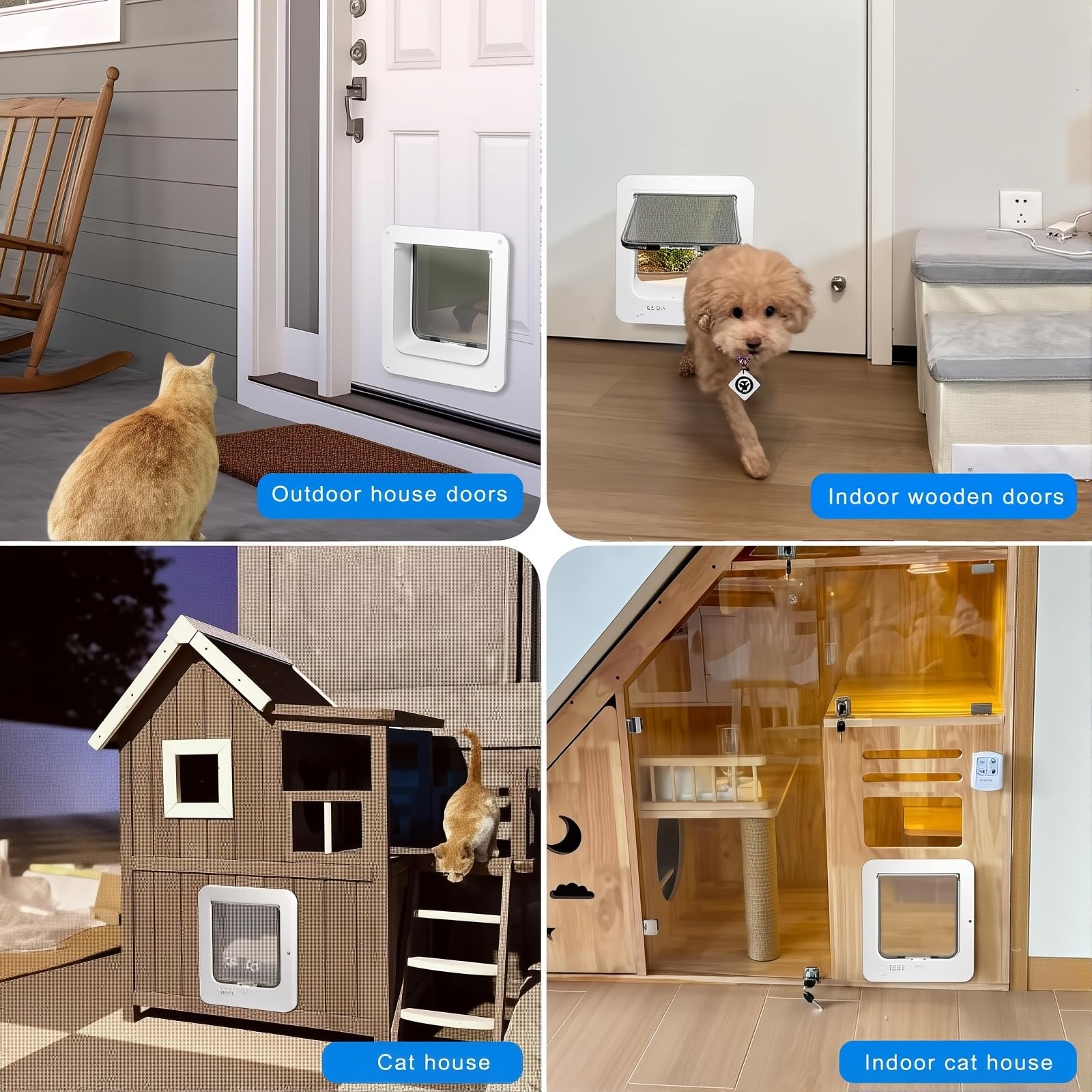 Microchip Smart Cat Door Flap con 2 chiavi collare e telecomando, chiusura a 4 vie, sblocco automatico per animali domestici fino a 11 kg