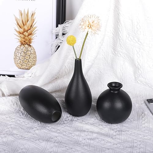 Miniatura 6 de Juego de 3 jarrones de cerámica de color sólido brillante, elegantes jarrones decorativos para sala de estar, repisas, centros de mesa, granja