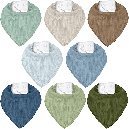 Miniatura 11 de Baberos de muselina para bebé 8 unidades, Babero tipo bandana para babeo y dentición, Algodón suave y absorbente para niñas y niños Clásico,Un