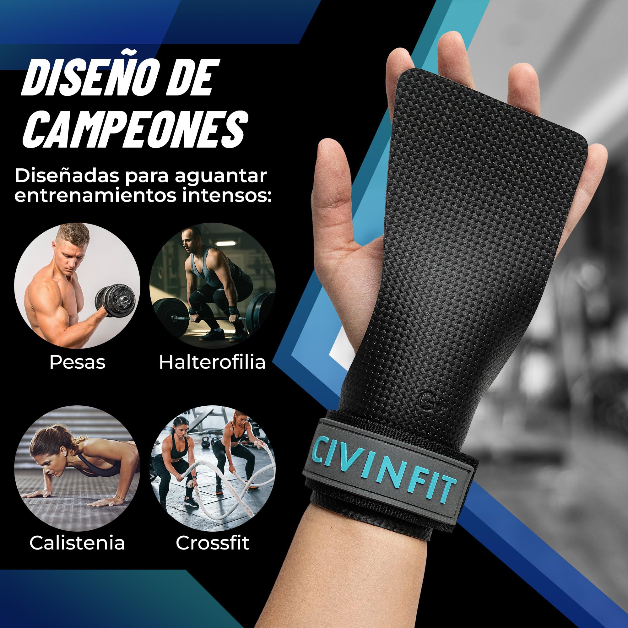Calleras para Crossfit Iniciación I Calleras Crossfit Mujer Fibra de Carbono I Guantes Gimnasio Mujer , Straps gym Hand Grip Sin Agujeros I Calleras para Crossfit Protección de Manos | Muñequeras Gym