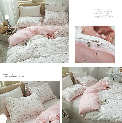 Miniatura 6 de Funda de edredón floral para niñas, tamaño individual XL, funda de edredón floral rosa, elegante, juego de ropa de cama de flores de jardín, ligera,