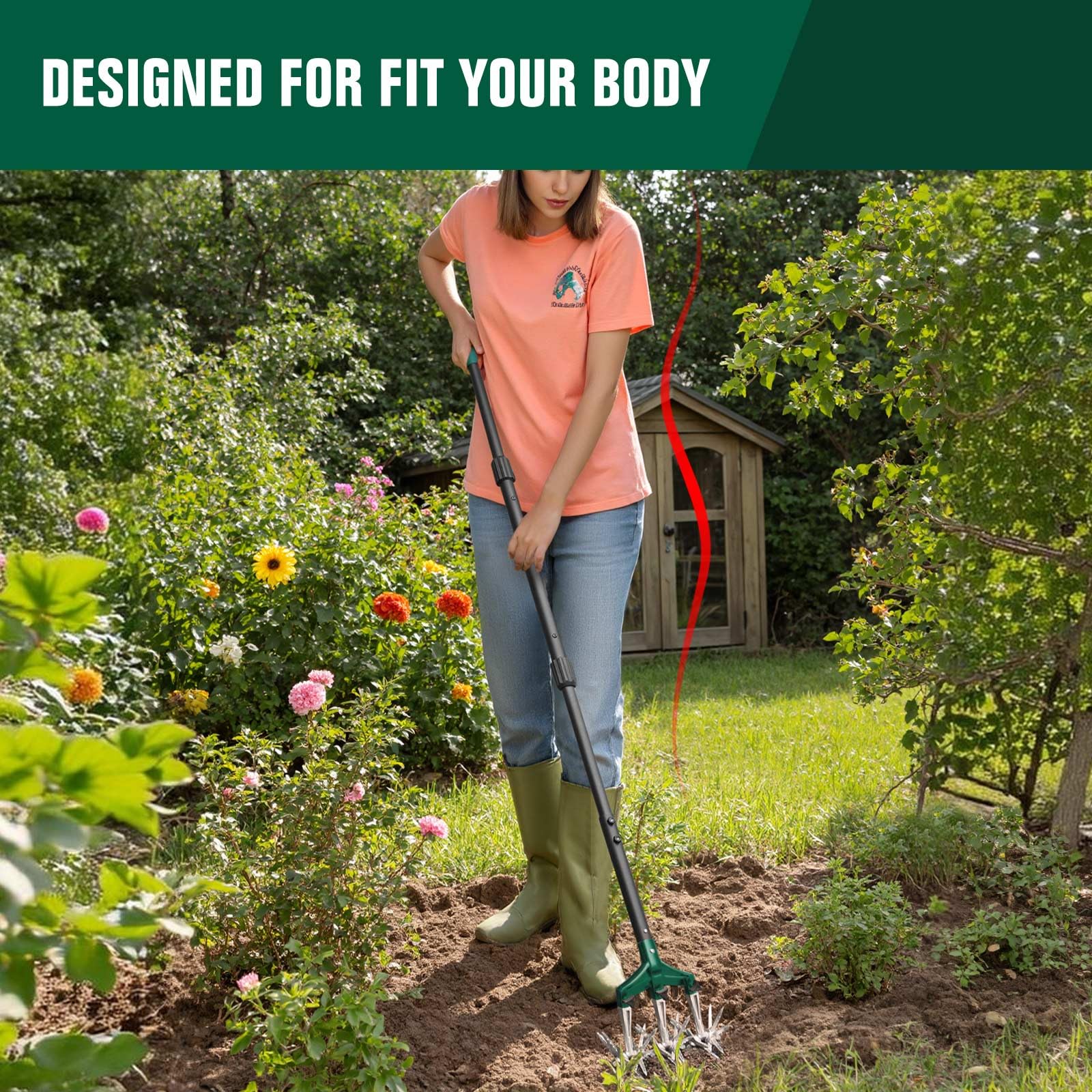 Altdorff Drehbarer Grubber Gartenwerkzeug für Garten und Rasen (154 cm), rotierende Handfräse mit abnehmbaren, dickeren Zinken und stabilem Stahlgriff, manuelle Bodenfräse für Erde oder Nachsaat von