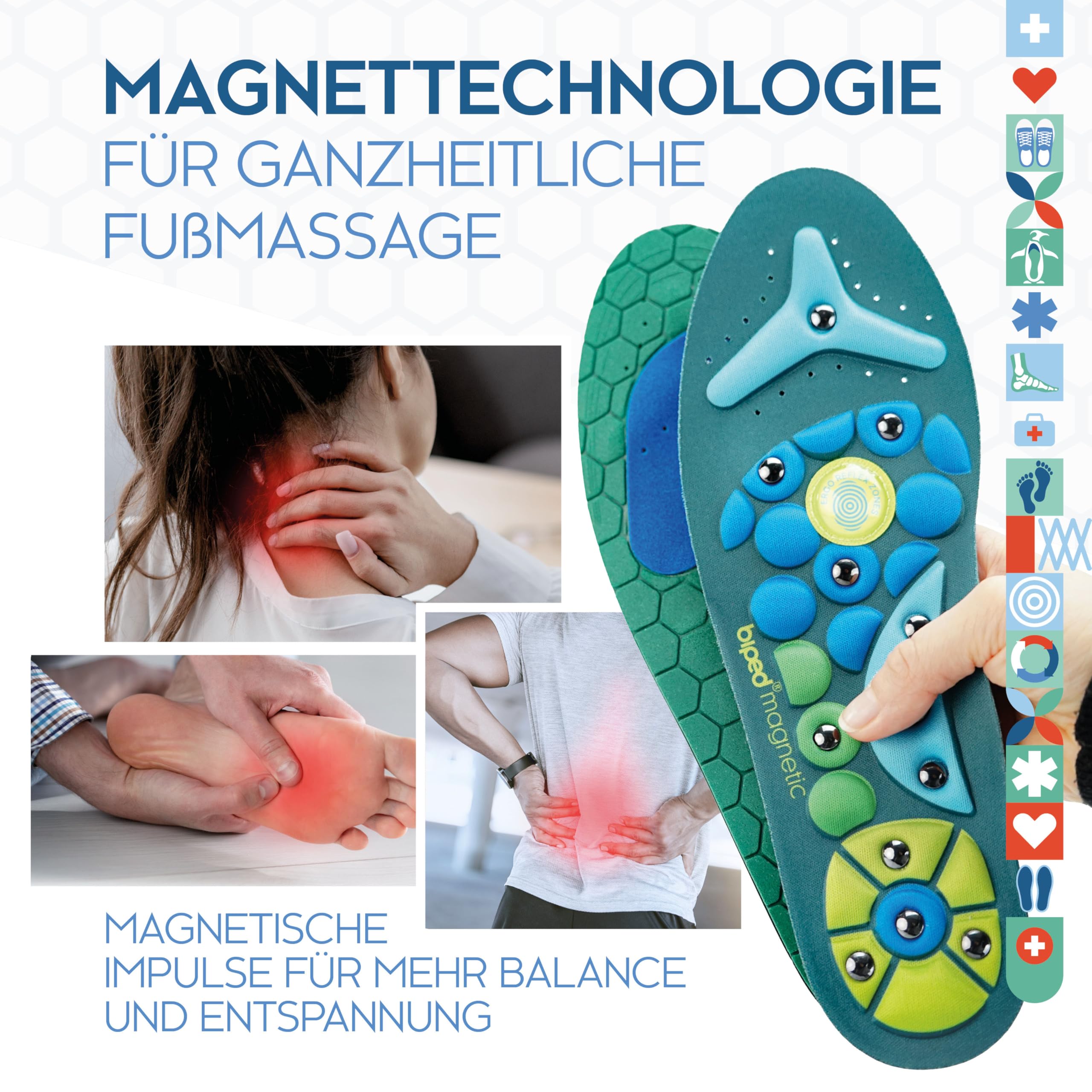 biped Original Magnetic Akupressur Einlegesohlen Herren & Damen – Fußgewölbestütze für Arbeitsschuhe und Freizeitschuhe - Auch bei Plantarfasziitis, Plattfuß und zur Fußmassage z2930(M = 40-43) - 4