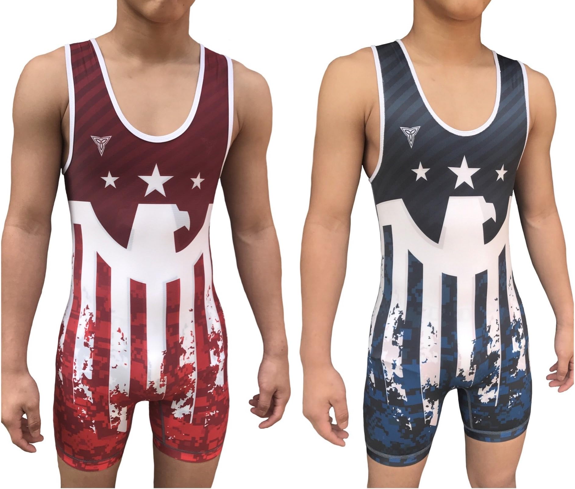 Tri-TitansVictorious Eagle Reversible Wrestling Singlet - Freestyle Greco Roman Folkstyle - Red and Blue Mens & Youths
