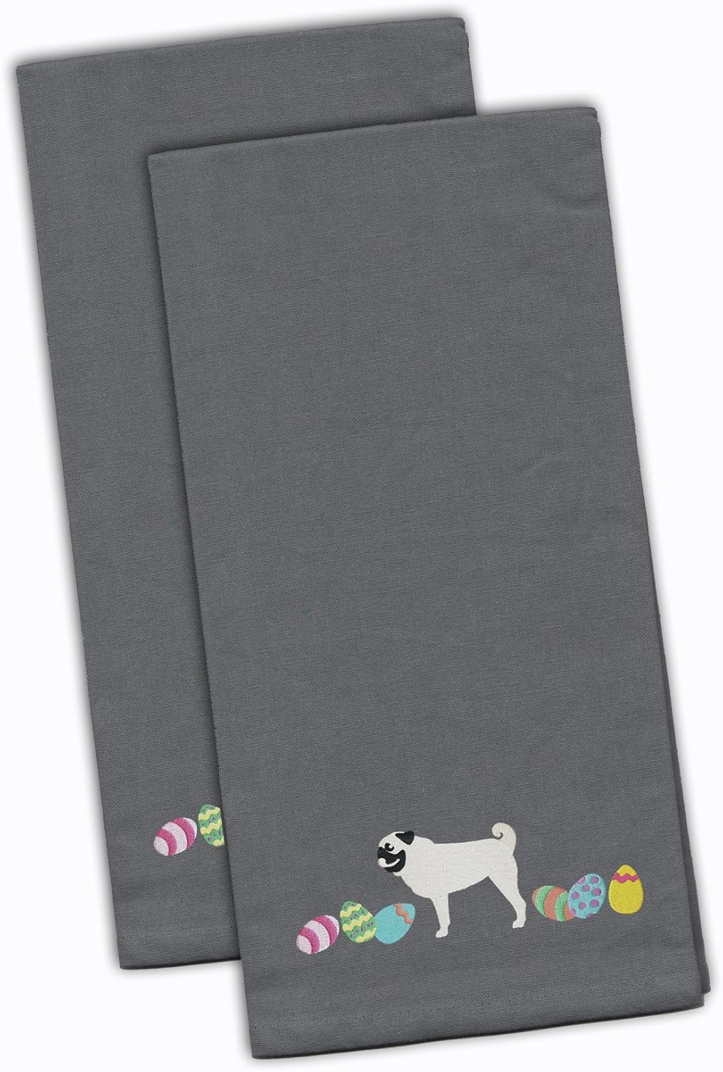 Caroline's Treasures CK1675GYTWE Pug Easter Gray Embroidered Towel Set of 2 Decorative Bathroom Guest Hand Towel for Hand, Face, Tea, Dishcloth, 19 X 25, Grey