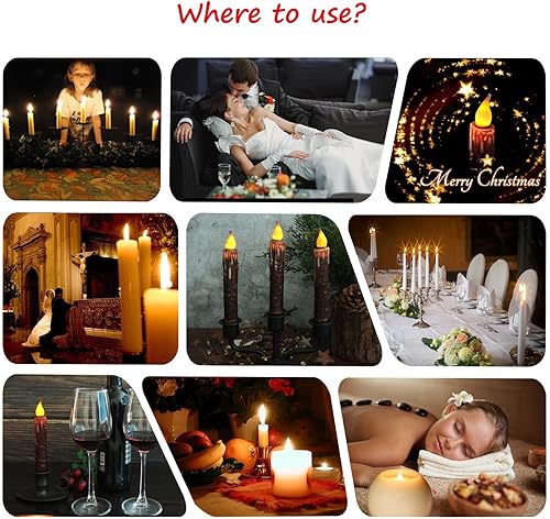 Miniatura 5 de CVHOMEDECO. Velas de cera real sumergidas a mano, funciona con pilas, temporizador, velas cónicas sin llama primitivas del país, 4-34 pulgadas,