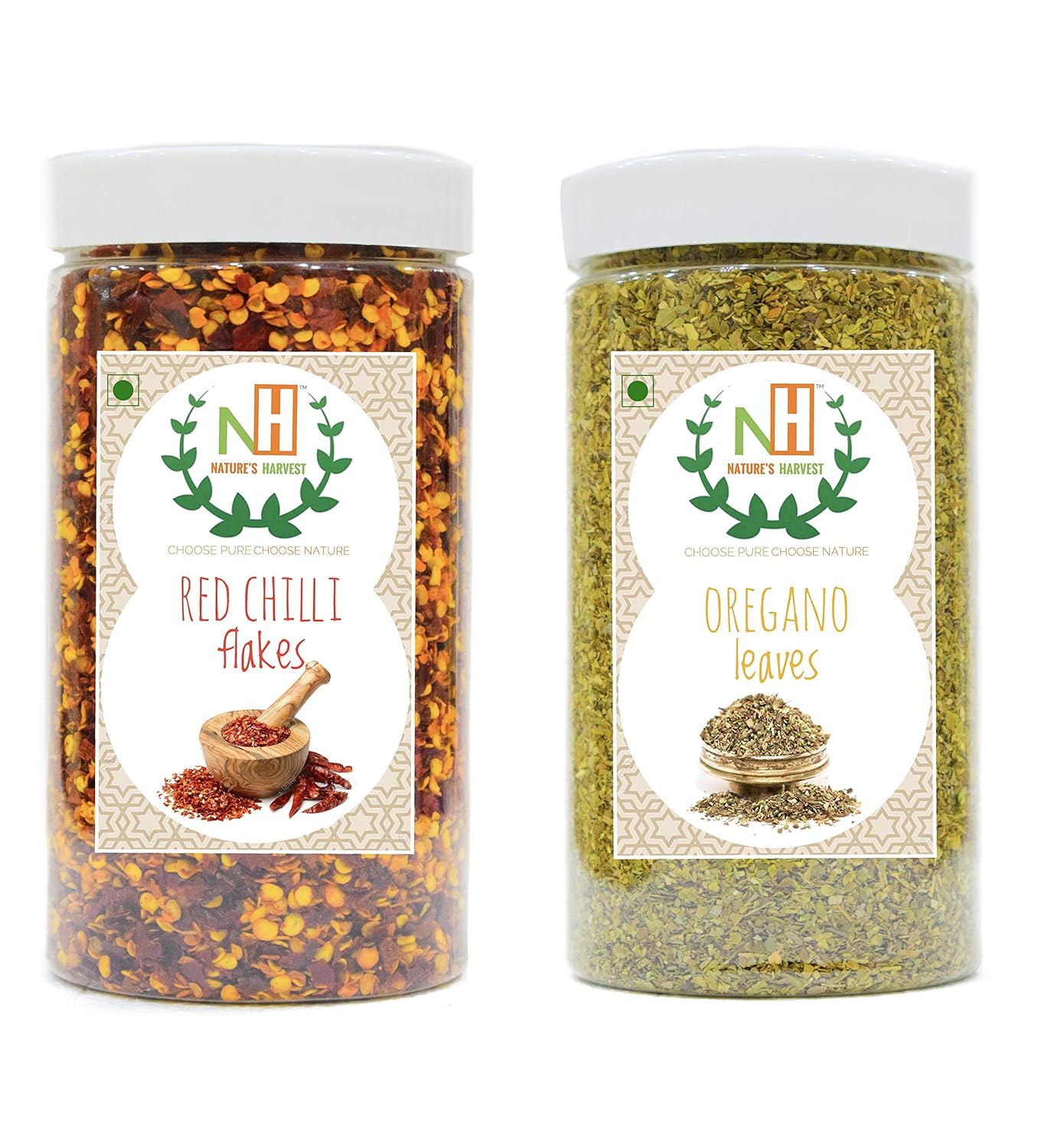 NATURE'S HARVEST Red Chilli Flakes Jar 100g and origano Seasoning