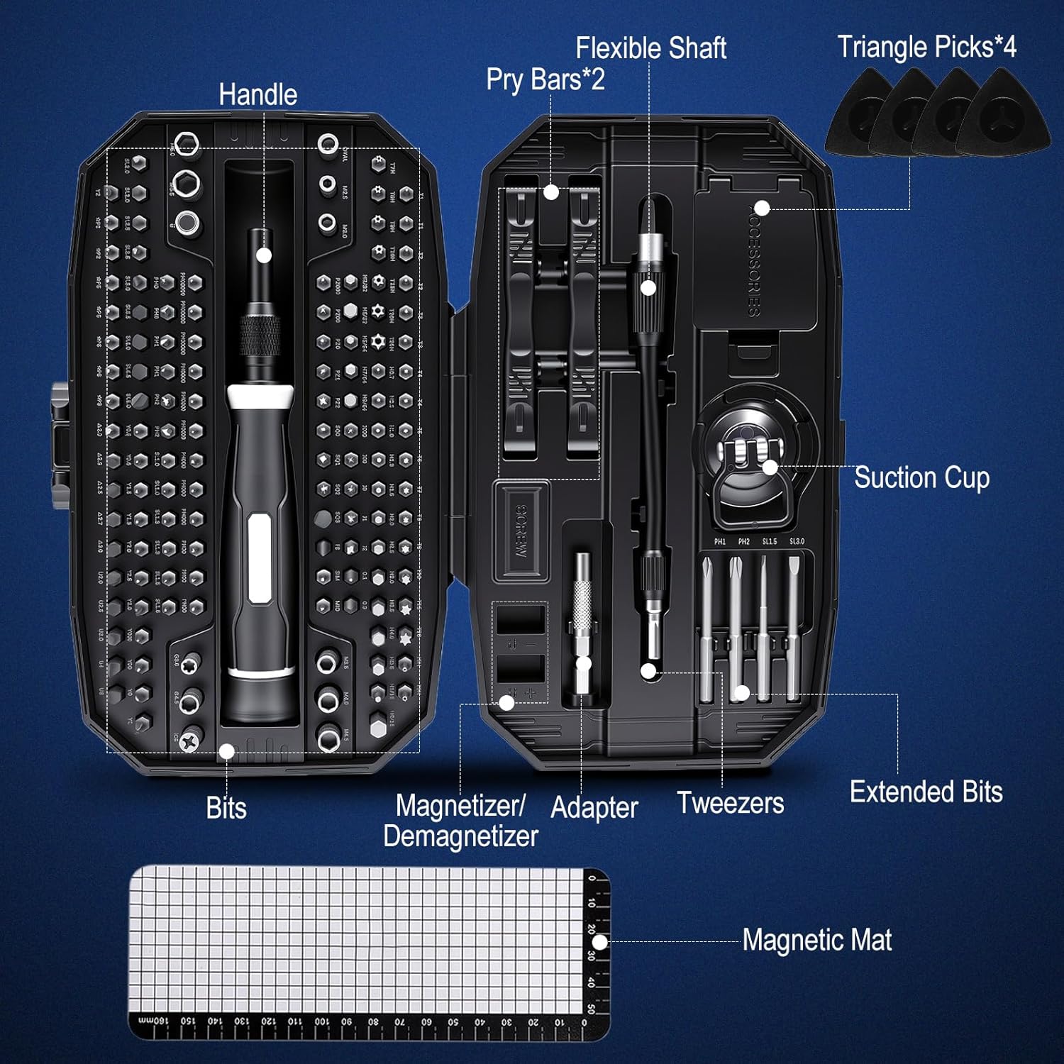 152Pcs Precision Screwdriver Set with 140 CR-V Bits,Magnetic Screwdriver Set with Storage Case&Accessories,Multi-Bit Electronics Repair Kit for iPhone,MacBook,Laptop,PC,Game Console,Tablet,Drone,etc - Image 2