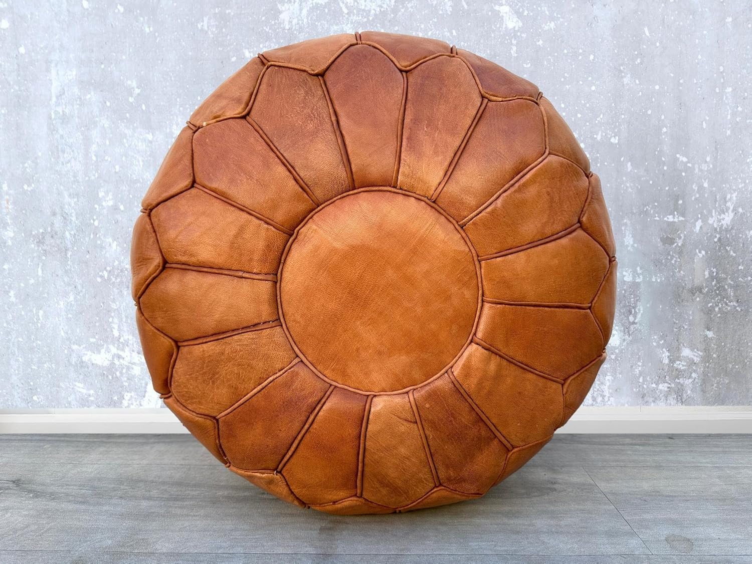 Moroccan Ottoman Leather Pouf – Luxurious Boho Decor for Living Room, Bedroom, or Lounge Seating | Handmade Comfort & Style
