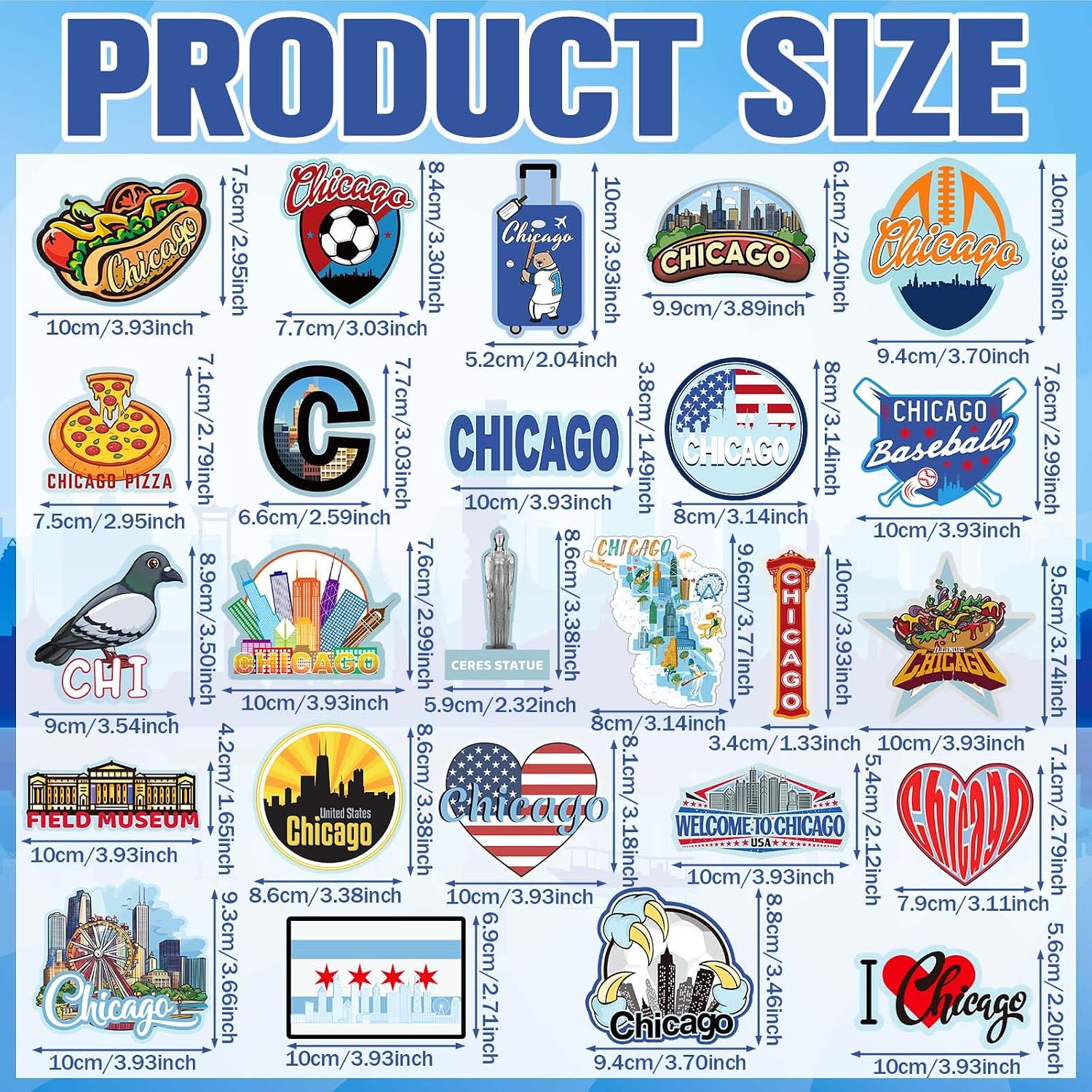 Fabbay 25 Pcs Chicago Fridge Magnets Travel Souvenir Stickers Home Decor image 2