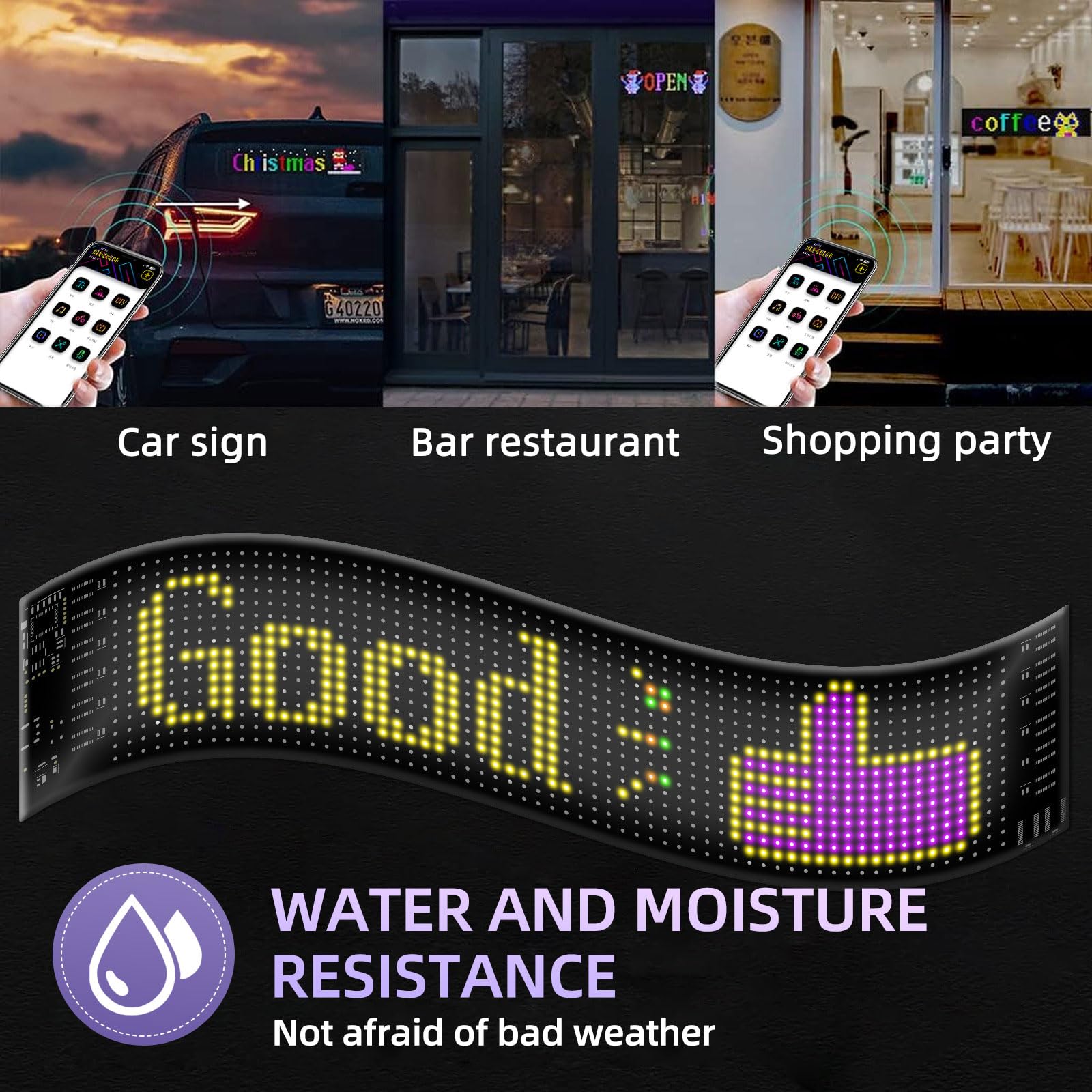 Insegna Luminoso LED, Pannello Flessibile Programmabile 90 x 20CM,Scritte LED Personalizzate Sostegno Testo, Animazione, Emoji Display, Bluetooth Smart APP, USB