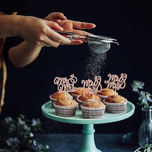 Miniatura 6 de Rsstarxi Paquete de 36 adornos para cupcakes con purpurina de Mr & Mrs con anillo de diamantes, decoración para despedidas de soltera, bodas,