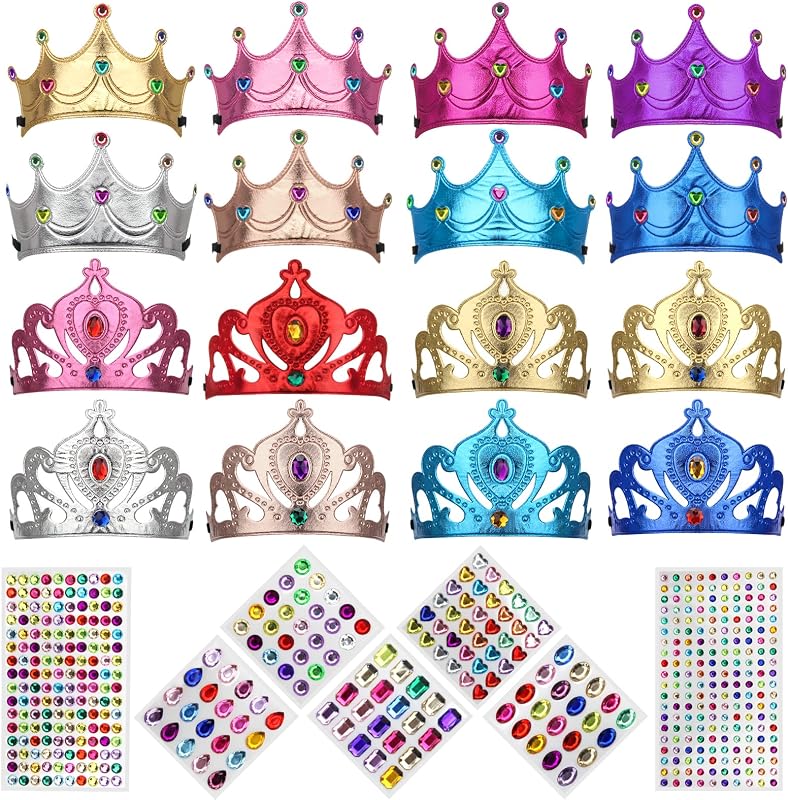 AHIER 23 Pieces Foam Crowns Set, Princess Tiaras Crowns DIY Party Crowns Make Your Crowns With Diamond Sticker