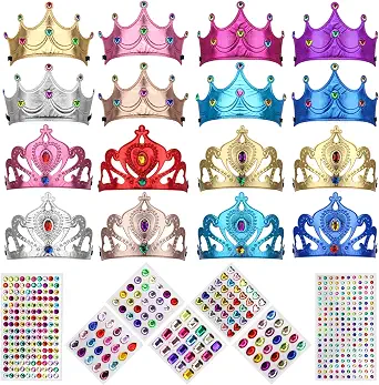 AHIER 23 Pieces Foam Crowns Set - DIY Princess Tiaras with Diamond Stickers