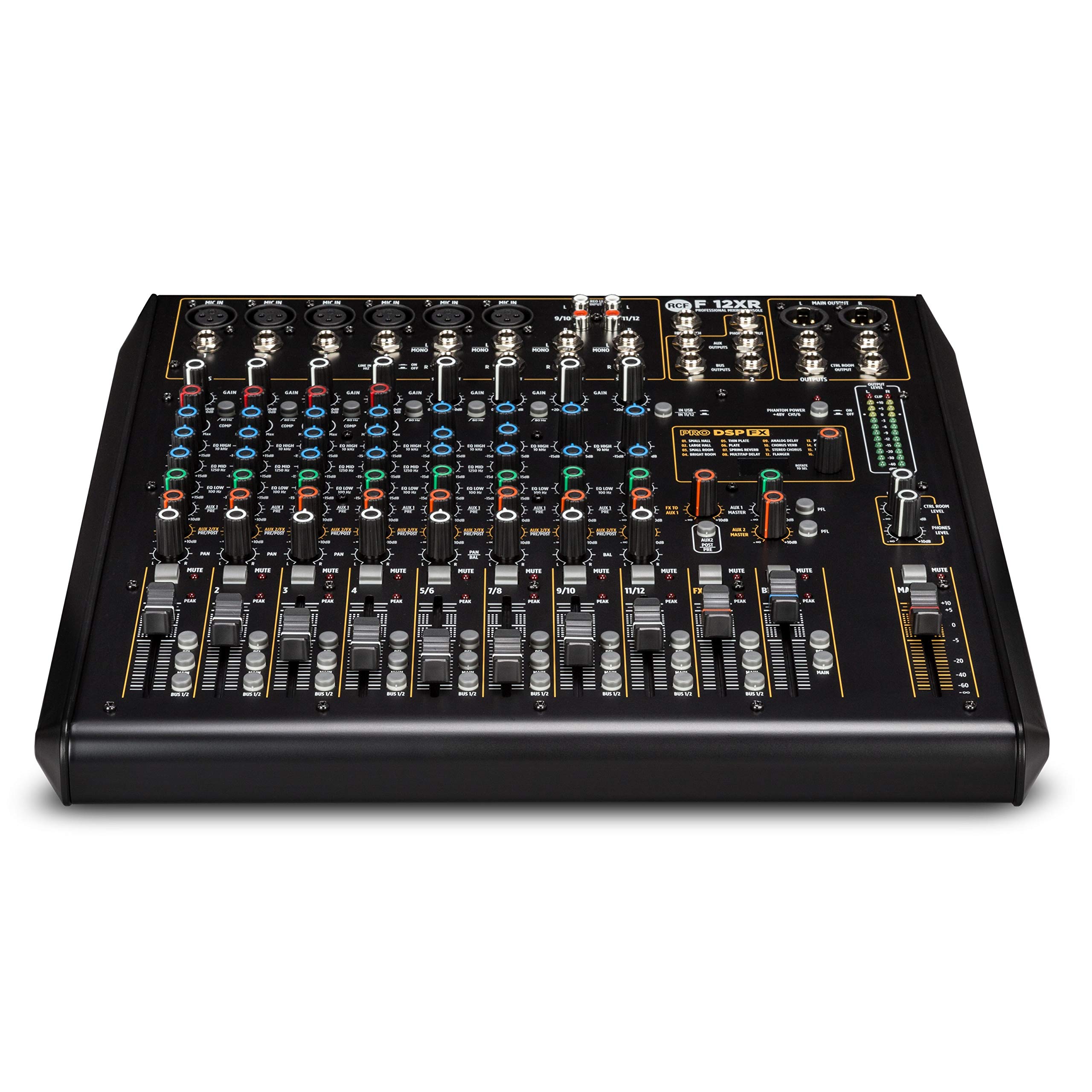 RCF F 12XR - Mixer Professionale a 12 Canali con porta USB e Multi FX e con Registrazione, Nero