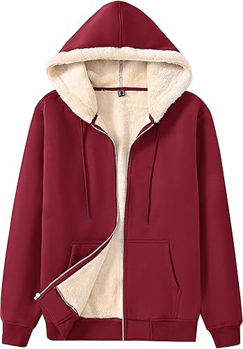 Men's Sherpa Fleece Lined Hoodie Zip Up Heavyweight Sweatshirt Jacket