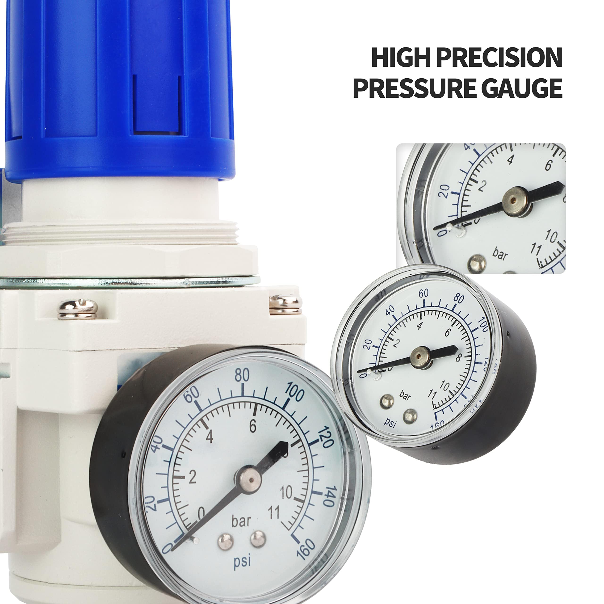 BLCH Régulateur d'air comprimé 1/2" BSP - Régulateur de pression pour compresseur, système de séchage à l'air AR4000-04 Manomètre 0-160 PSI