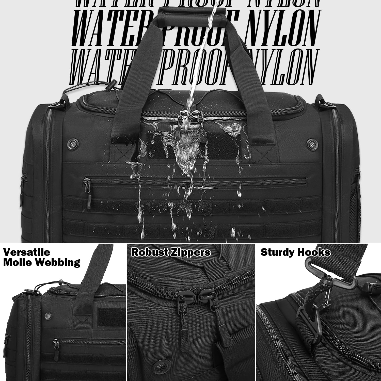 Torba sportowa męska 45L z 2 przegrodami, torba podróżna taktyczna, sportowa torba duffle do siłowni, fitness, weekendu, sauny, czarny, 56 x 23 x 33 cm