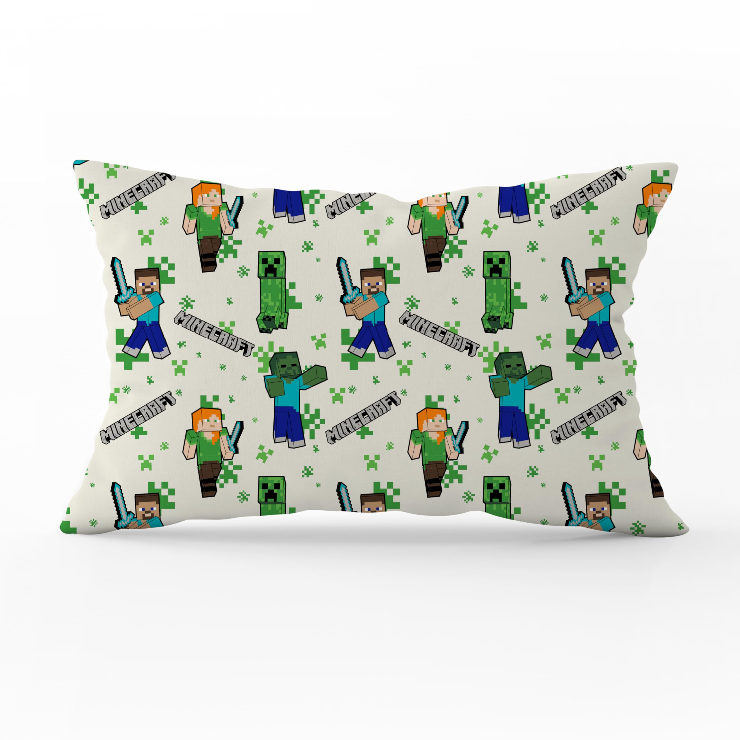 Minecraft - Juego de sábanas para Cama Individual, sábana encimera, sábana Bajera Ajustable, Funda de Almohada, Verde, 100% algodón, Producto Oficial