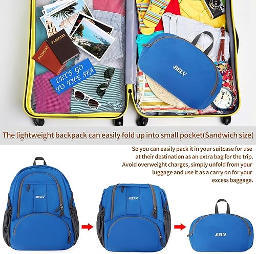 Miniatura 4 de Mochila de senderismo pequeña Mochilas de viaje ligeras Mochila impermeable para senderismo para mujeres y hombres, Azul claro-30l, Casual