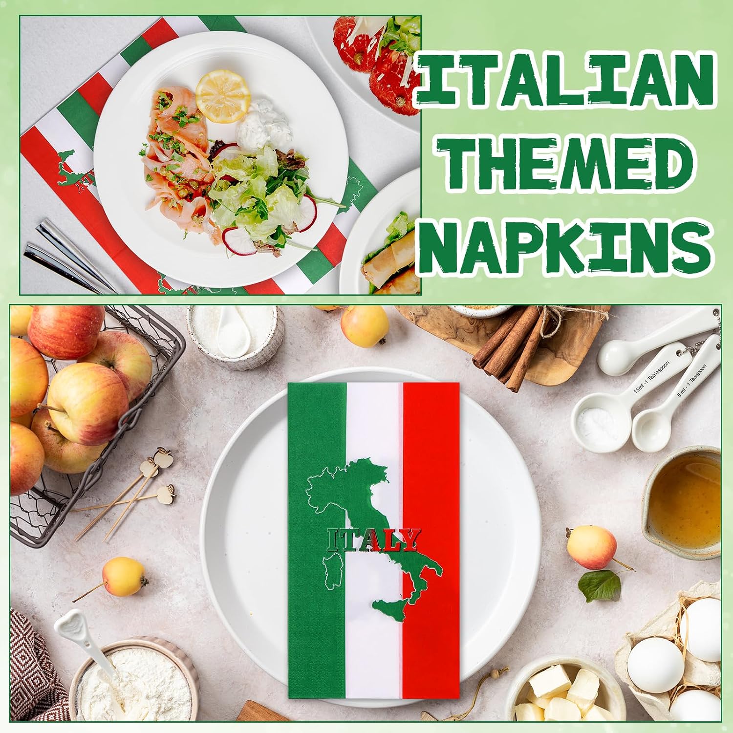 150 Pcs Italian Napkins Bulk Italy Flag Disposable Paper Tissues Italy Themed Tableware Red White Green Luncheon Cocktail Napkins Family Italian Party Decor 13Inch × 15.7Inch