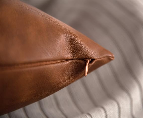 Faux Leather Lumbar Throw Pillow Cover 12x20 Decorative Bedroom Living Room Modern Boho Accent Rectanglar Cognac Brown Small Cushion Case for Bed Sofa Couch